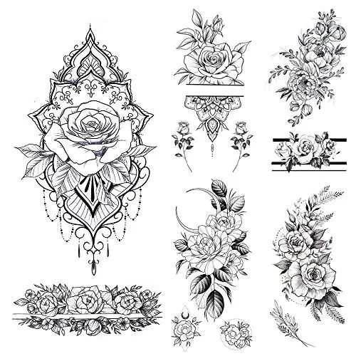 glaryyears 11 Sheets 24 Tattoos Black Flower Temporary Tattoos for Women, Realistic Henna Rose Fake Temporary Tattoo Stickers Waterproof on Wrist Arm Shoulder Body Art 3.5x7.5 glaryyears 11 Sheets 24 Tattoos Black Flower Temporary Tattoos for Women, Realistic Henna Rose Fake Temporary Tattoo Stickers Waterproof on Wrist Arm Shoulder Body Art 3.5x7.5