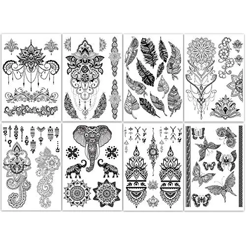 Yazhiji 8 sheets Extra Large Henna Mandala Temporary Tattoo Collection for Women and Girls Sexy Tattoo Stickers. Yazhiji 8 sheets Extra Large Henna Mandala Temporary Tattoo Collection for Women and Girls Sexy Tattoo Stickers.