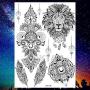 COKTAK 6 Pieces/Lot Unique Black Henna Temporary Tattoo Stickers For Adults Women Girls Feather Mandala Flower Body Art Large Big Arm Tattoos Sheet Lace Indian Mehndi Sexy Wedding Tatoos OWL