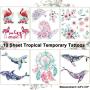 Ooopsi 10 Sheets Luau Floral Temporary Tattoos -Hawaiian/Tropical/Flamingo/Summer Pool Party Decorations Supplies Favors