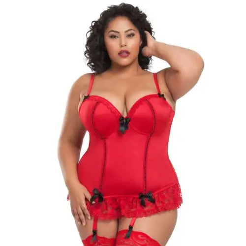 Worldgirl Plus Size Seduce Me Red Push-Up Basque Set