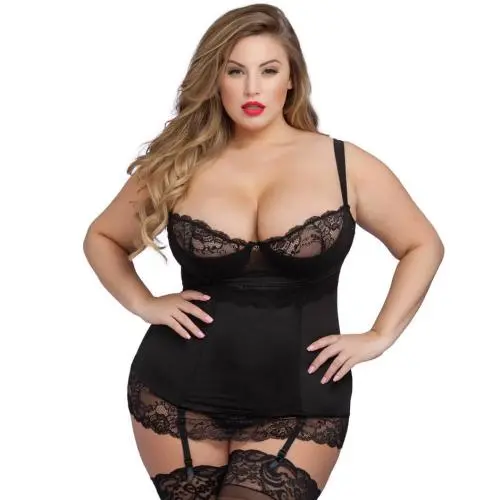Worldgirl Plus Size Adore Me Black Underwired Basque Set Worldgirl Plus Size Adore Me Black Underwired Basque Set