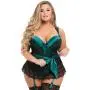 Worldgirl Plus Size Moonlight Green Plunge Basque Set