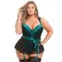 Worldgirl Plus Size Moonlight Green Plunge Basque Set