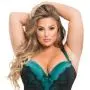 Worldgirl Plus Size Moonlight Green Plunge Basque Set