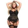 Worldgirl Plus Size Rendezvous Black Studded Fishnet Basque Set