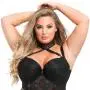 Worldgirl Plus Size Rendezvous Black Studded Fishnet Basque Set