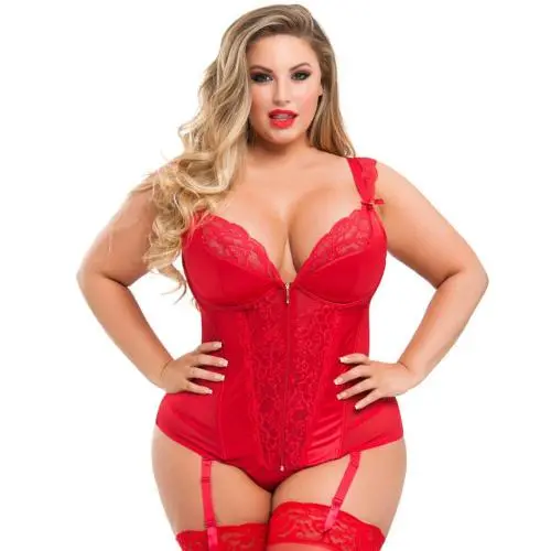 Worldgirl Plus Size Treasure Me Red Basque Set Worldgirl Plus Size Treasure Me Red Basque Set