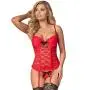 Exposed Luv Red Floral Lace Bustier and G-String Set