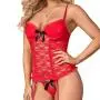 Exposed Luv Red Floral Lace Bustier and G-String Set