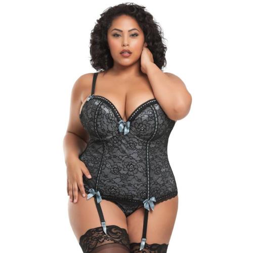 Worldgirl Plus Size Silver Push-Up Basque Set Worldgirl Plus Size Silver Push-Up Basque Set
