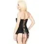 Coquette Black Satin and Lace Corset with Suspenders
