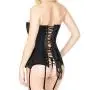 Coquette Black Satin and Lace Corset with Suspenders