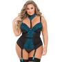 Worldgirl Plus Size Midnight Soiree Blue Floral Basque Set