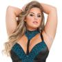 Worldgirl Plus Size Midnight Soiree Blue Floral Basque Set