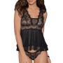 Escante Black Layered Lace Cap Sleeve Cami Set
