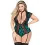 Seven 'til Midnight Plus Size Green Flocked Mesh and Lace Plunge Body
