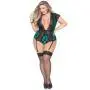 Seven 'til Midnight Plus Size Green Flocked Mesh and Lace Plunge Body