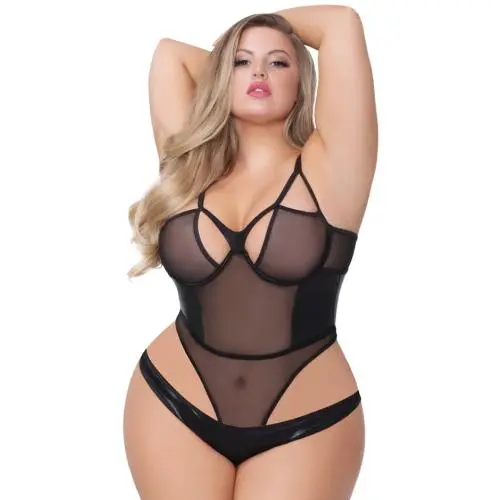 Seven 'til Midnight Plus Size Black Wet Look Cut-Out Body