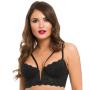 Worldgirl Parisienne Black Plunge Longline Bra and Crotchless Thong Set