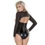Exposed Black Wet Look Long Sleeve Open Cup Crotchless Body Exposed Black Wet Look Long Sleeve Open Cup Crotchless Body