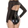 Exposed Black Wet Look Long Sleeve Open Cup Crotchless Body Exposed Black Wet Look Long Sleeve Open Cup Crotchless Body
