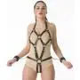DOMINIX Deluxe Open Breast Leather Body Harness with Cuffs