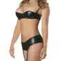 Exposed Wet Look Half Cup Bra and Suspender Shorts Set