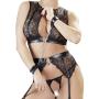 Cottelli Wet Look and Lace Bra Set with Handcuffs