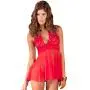 Rene Rofe Lace and Mesh Halter Babydoll and G-String Set Rene Rofe Lace and Mesh Halter Babydoll and G-String Set