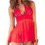 Rene Rofe Lace and Mesh Halter Babydoll and G-String Set