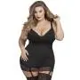 Worldgirl Plus Size Adore Me Plunge Suspender Chemise Set Black Worldgirl Plus Size Adore Me Plunge Suspender Chemise Set Black