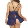 Seven 'til Midnight Lace and Mesh Blue Halter Babydoll Set