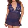 Seven 'til Midnight Plus Size Lace and Mesh Halter Babydoll Set