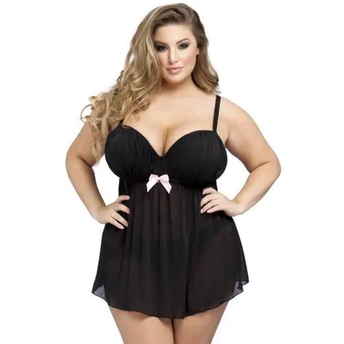 Worldgirl Plus Size Barely There Black Push-Up Babydoll Set Worldgirl Plus Size Barely There Black Push-Up Babydoll Set