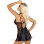 Beauty Night Black Side Slit Satin and Lace Choker Chemise