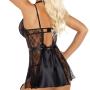 Beauty Night Black Side Slit Satin and Lace Choker Chemise