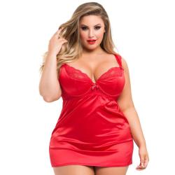 Worldgirl Treasure Me Plus Size Red Underwired Babydoll Set