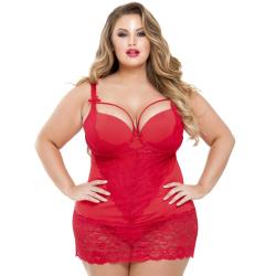 Worldgirl Plus Size Belle Amour Red Chemise Set