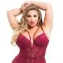 Worldgirl Plus Size Parisienne Wine Lace Plunge Chemise