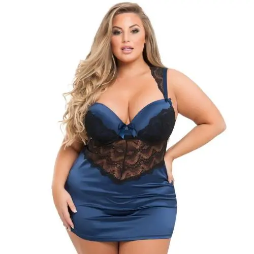 Worldgirl Plus Size Moonlight Blue Plunge Babydoll Set Worldgirl Plus Size Moonlight Blue Plunge Babydoll Set