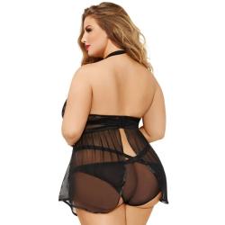 Seven 'til Midnight Plus Size Black Keyhole Front Babydoll Set