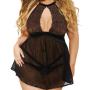 Seven 'til Midnight Plus Size Black Keyhole Front Babydoll Set