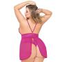 Seven 'til Midnight Plus Size Pink Lace and Mesh Babydoll Set