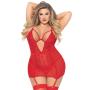 Seven 'til Midnight Plus Size Red Heart Mesh Chemise Set