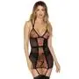 iCollection Sheer Black Chemise Set with Floral Embroidery iCollection Sheer Black Chemise Set with Floral Embroidery