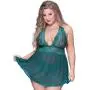 Seven 'til Midnight Plus Size Emerald Lace and Mesh Babydoll Set