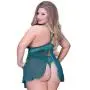 Seven 'til Midnight Plus Size Emerald Lace and Mesh Babydoll Set