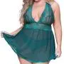 Seven 'til Midnight Plus Size Emerald Lace and Mesh Babydoll Set