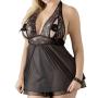 Cottelli Plus Size Black Peek-A-Boo Double-Layered Babydoll